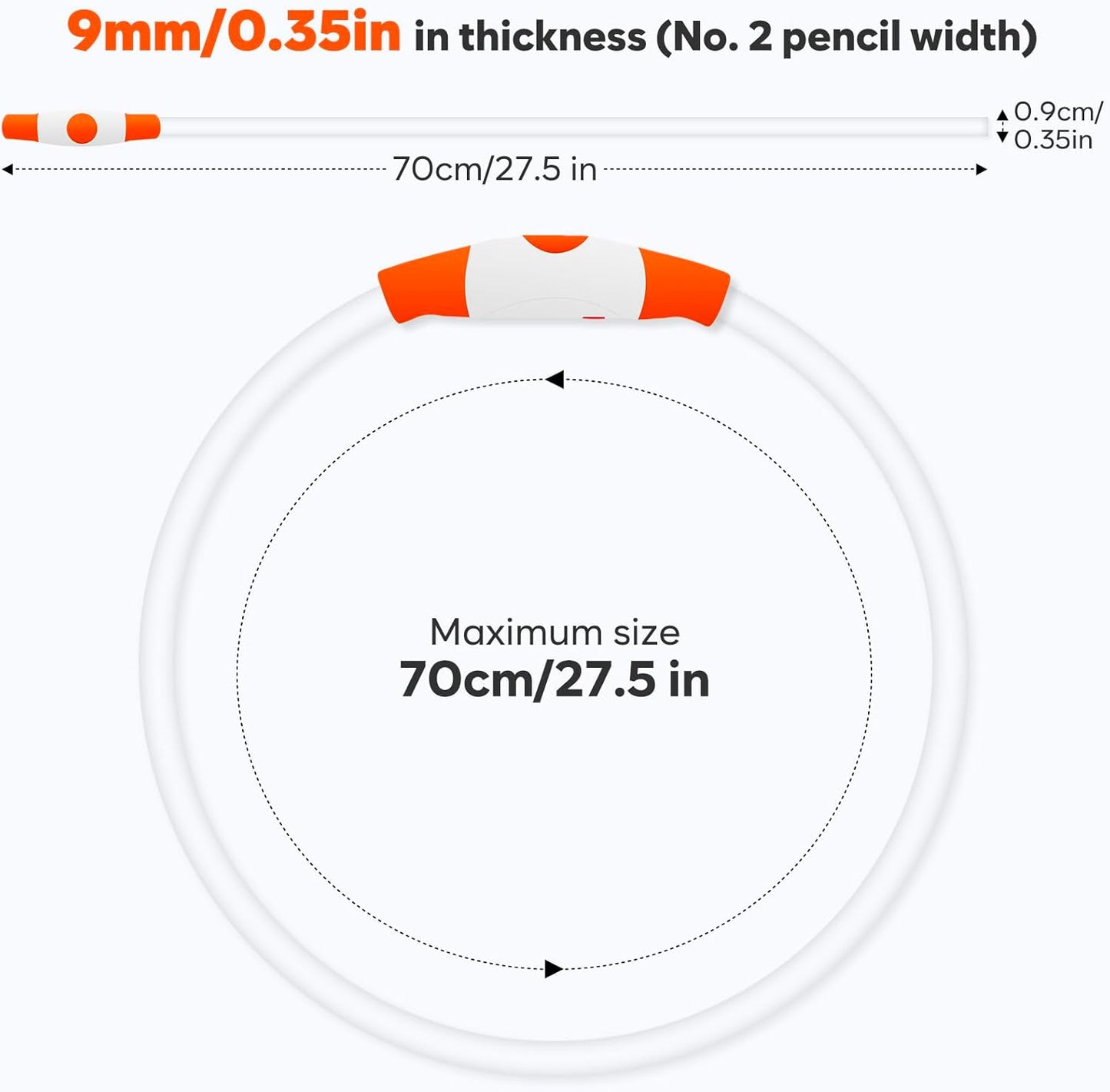 Lighted Dog Collar - Waterproof Puppy Collar Light Rechargeable, High Visibility Glowing Dog Lights for Night Walking (Orange)