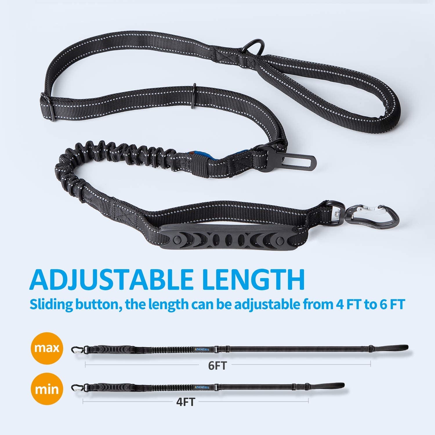 Adjustable Multifunctional Bungee Leash with Car Seatbelt for Large and Medium Dogs, 4-6 FT