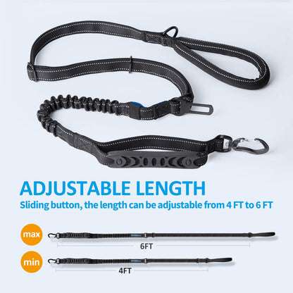Adjustable Multifunctional Bungee Leash with Car Seatbelt for Large and Medium Dogs, 4-6 FT