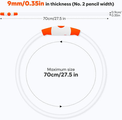 Lighted Dog Collar - Waterproof Puppy Collar Light Rechargeable, High Visibility Glowing Dog Lights for Night Walking (Orange)