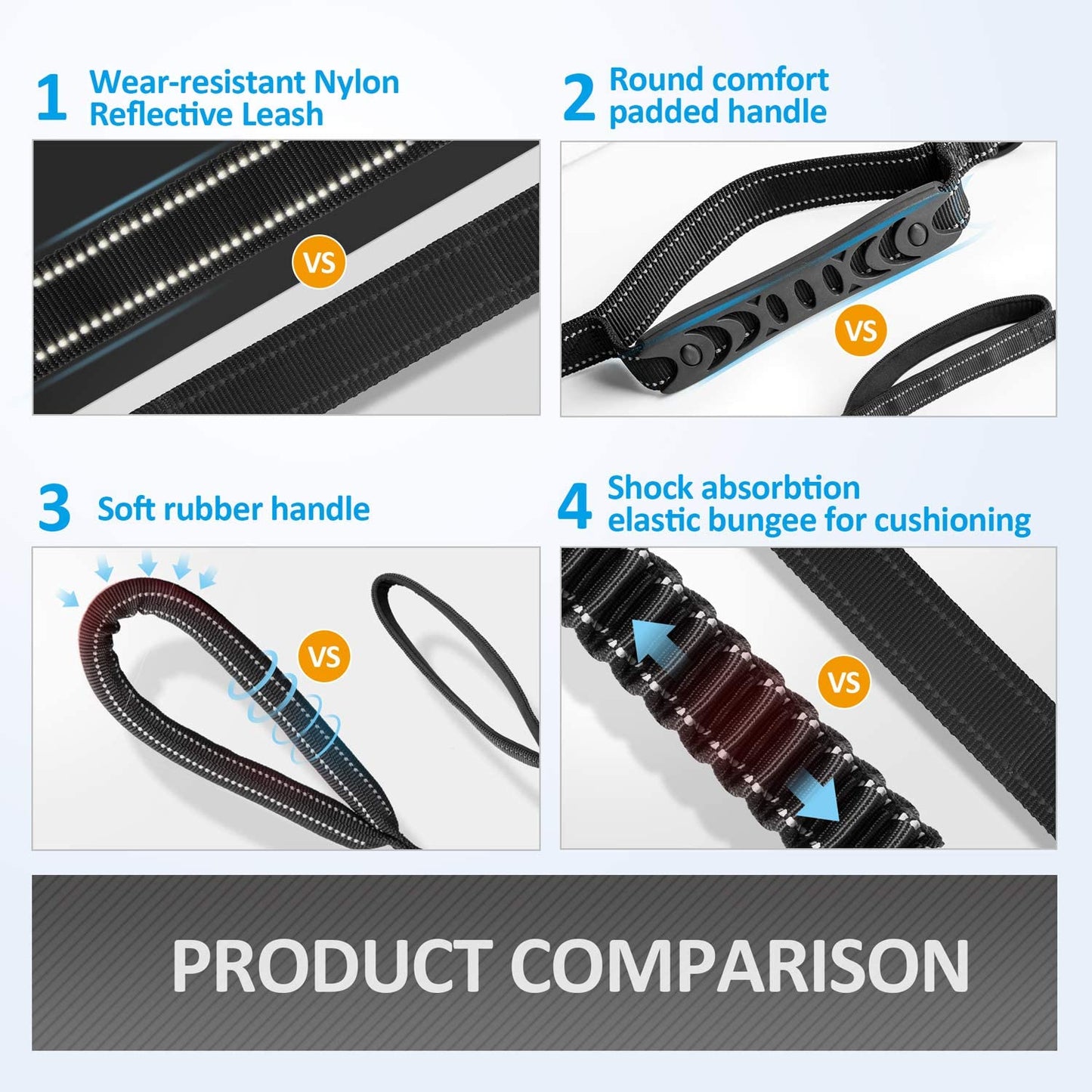 Adjustable Multifunctional Bungee Leash with Car Seatbelt for Large and Medium Dogs, 4-6 FT